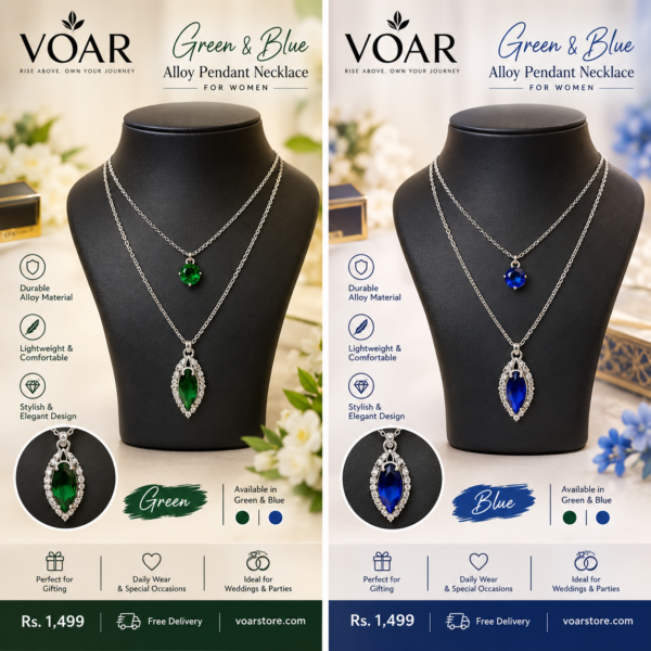 Green & Blue Alloy Pendant Necklace for Women – Stylish Fashion Jewelry | VOAR
